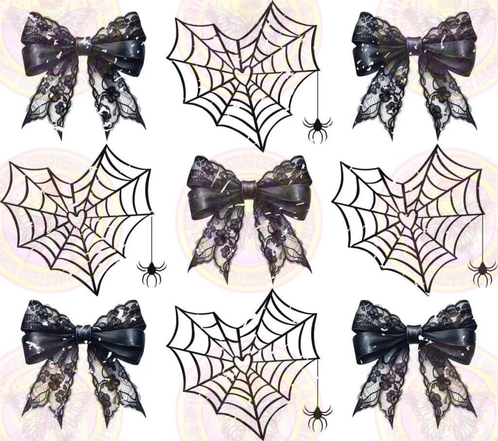 Halloween Coquette Black Bow Spider Web Checkered - Savvy Crafters Vinyl & Gifts