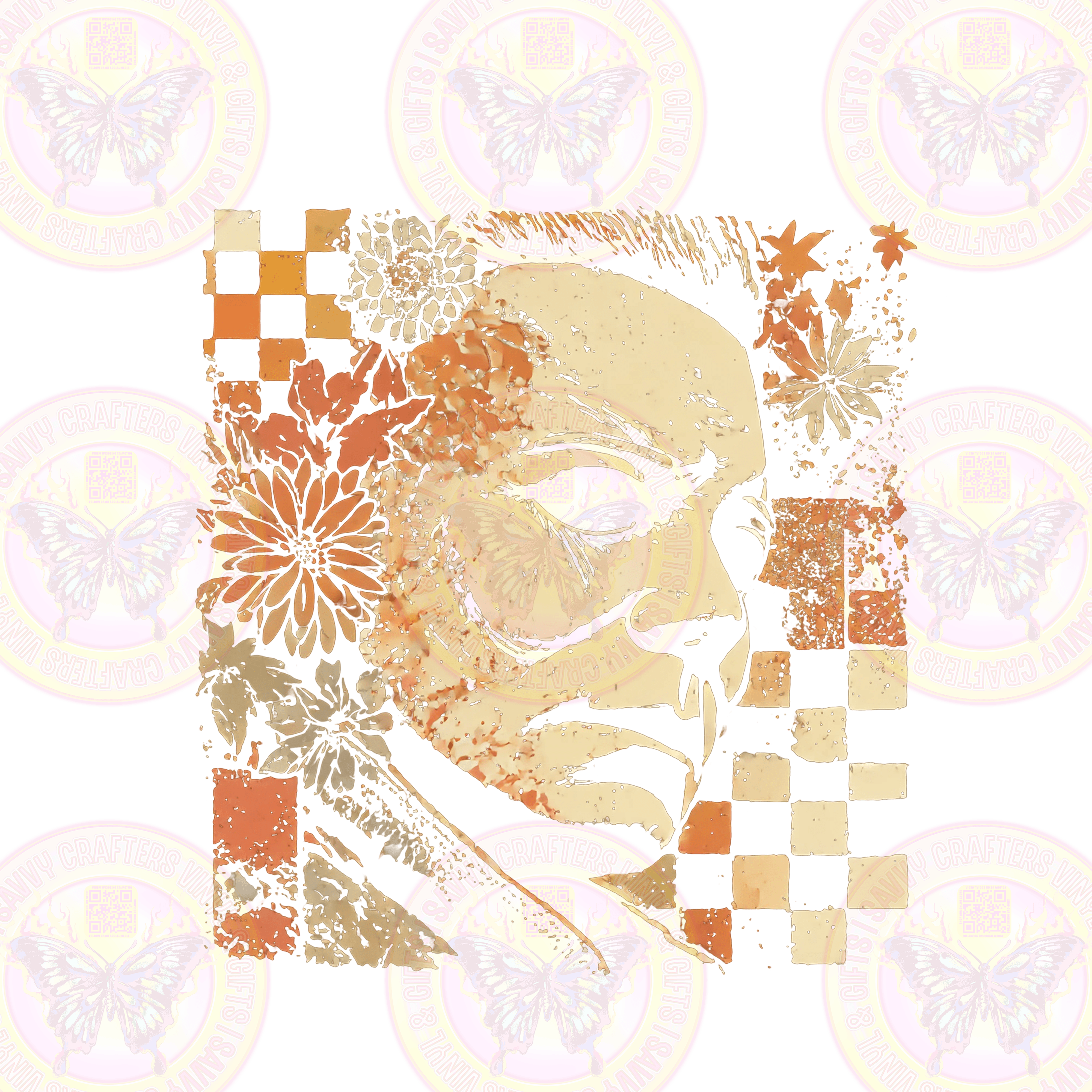 Halloween MM Orange Checkered Floral Fall Colors - Savvy Crafters Vinyl & Gifts