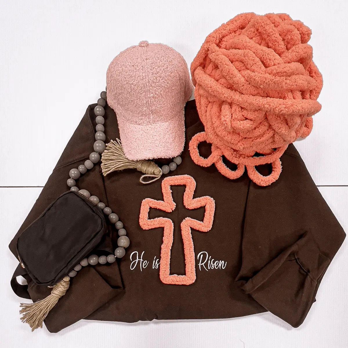 HE IS RISEN - Chenille Yarn Sweatshirt - Savvy Crafters Vinyl & Gifts