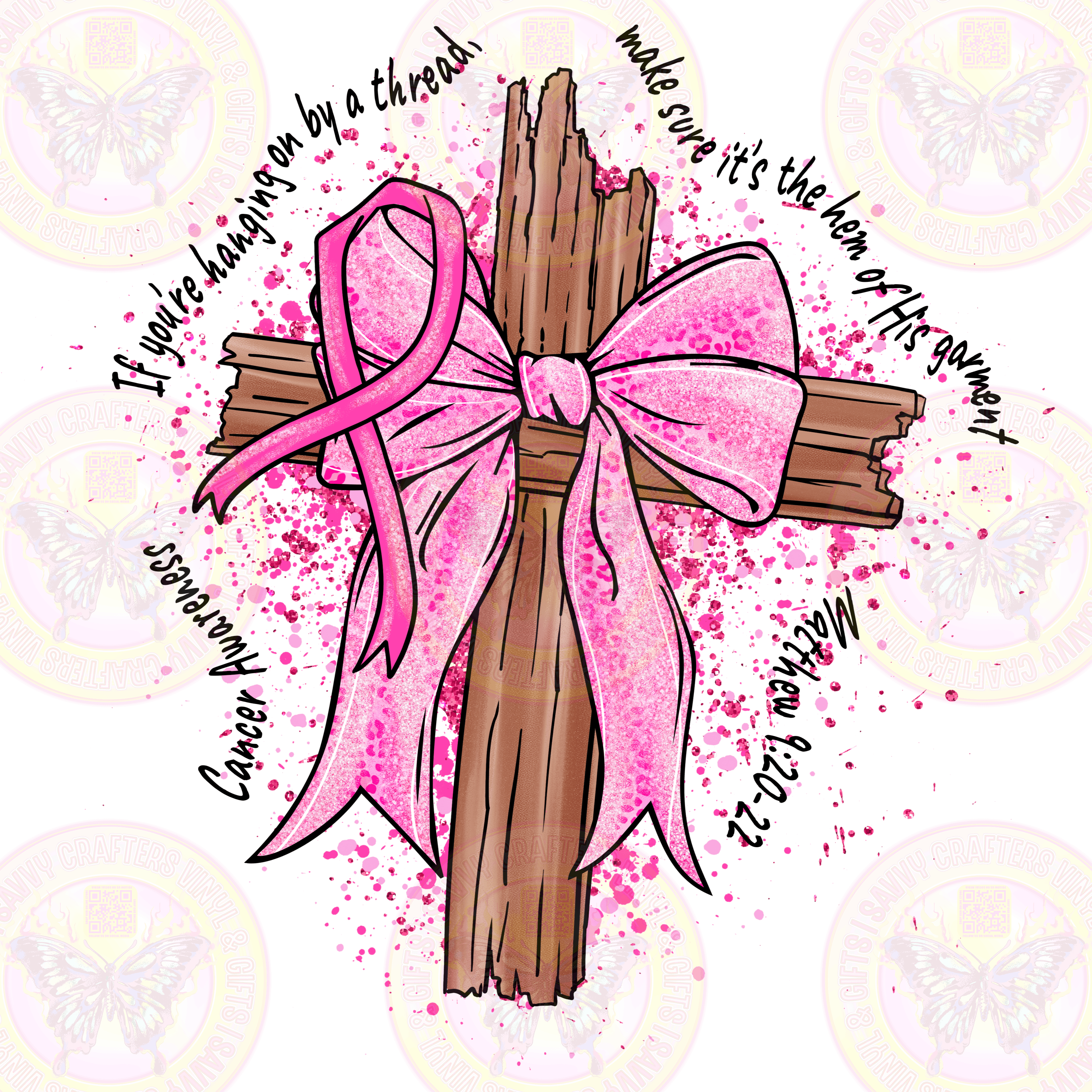 Hem of His Garment Breast Cancer Awareness Cross Religious - Savvy Crafters Vinyl & Gifts