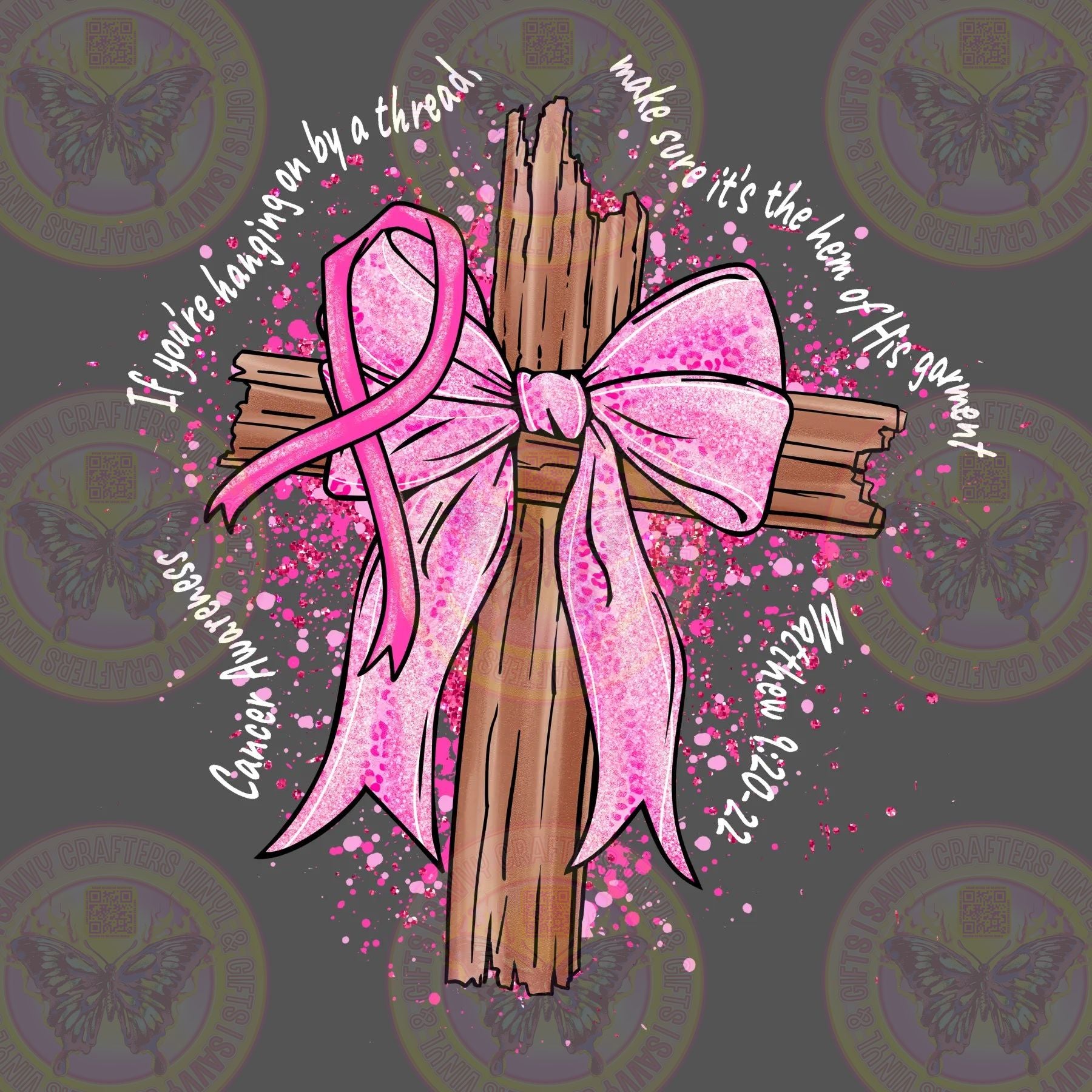 Hem of His Garment Breast Cancer Awareness Cross Religious - White text - Savvy Crafters Vinyl & Gifts