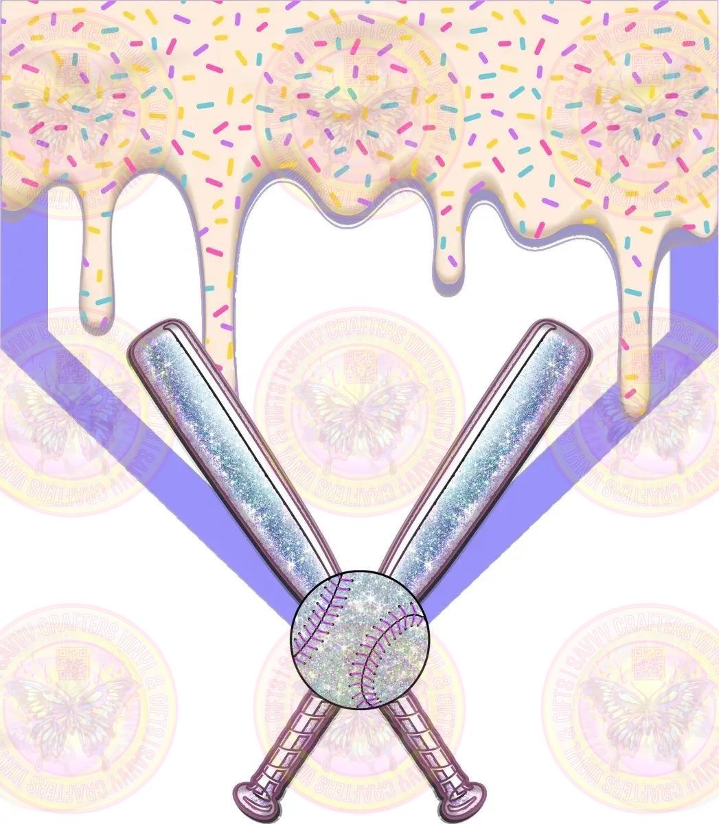 Homeplate Baseball Bat Drip Sprinkles Vanilla - Savvy Crafters Vinyl & Gifts