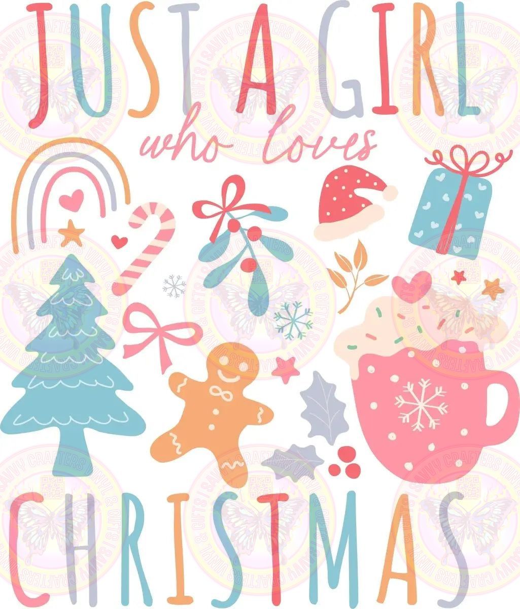 Just a Girl Who Loves Christmas Doodle Pastel - Savvy Crafters Vinyl & Gifts
