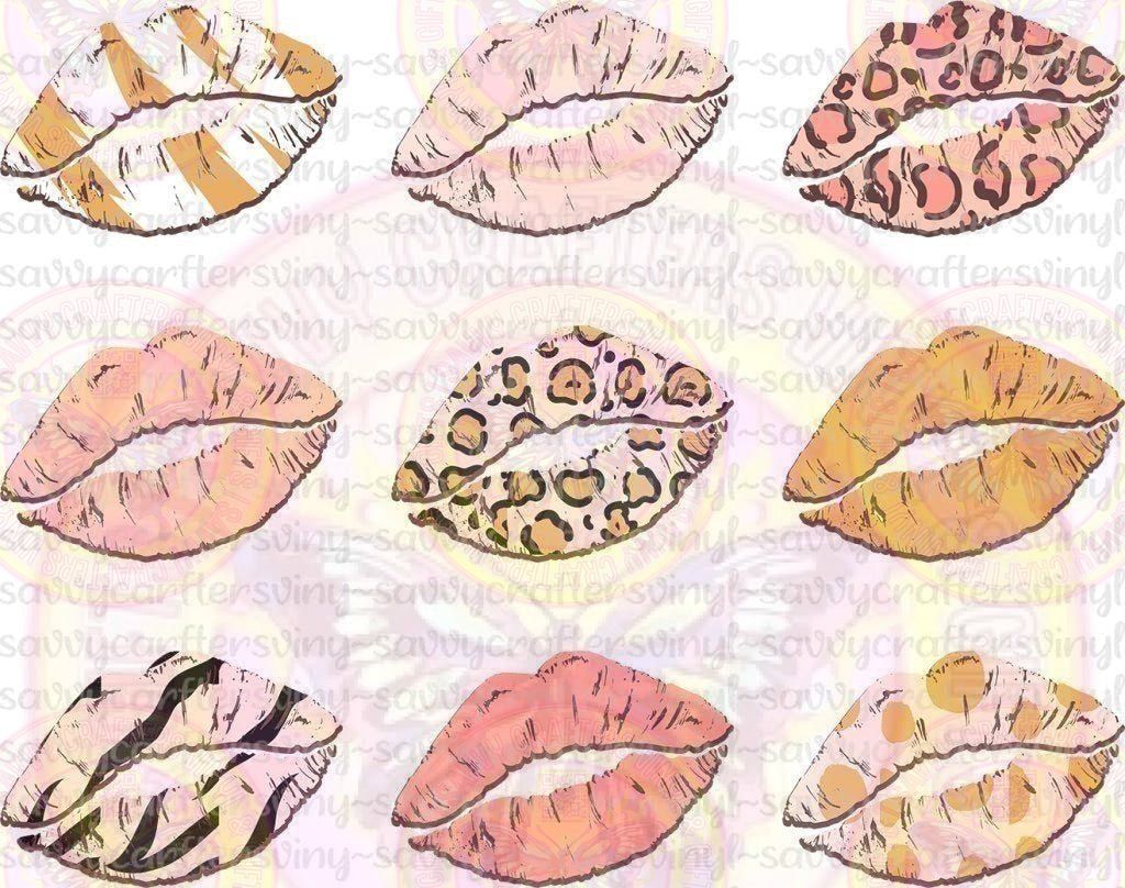 Kiss Lips Grid Pink Cheetah Valentines - Savvy Crafters Vinyl & Gifts
