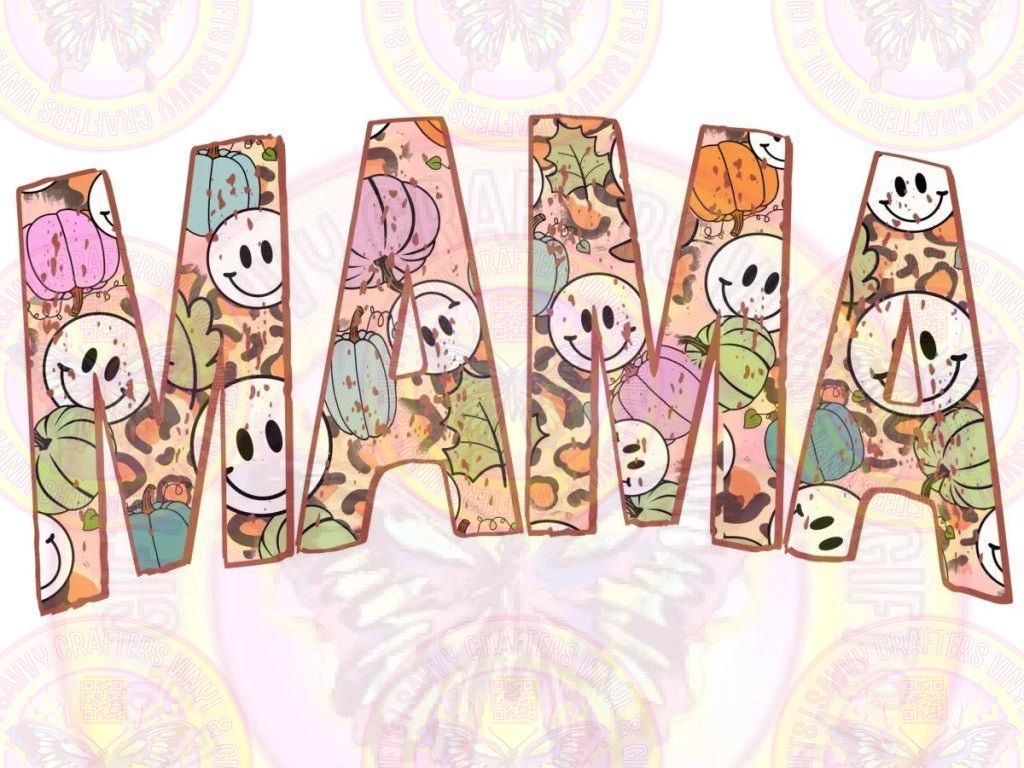 Mama Fall Smiley face Varsity Font - Savvy Crafters Vinyl & Gifts