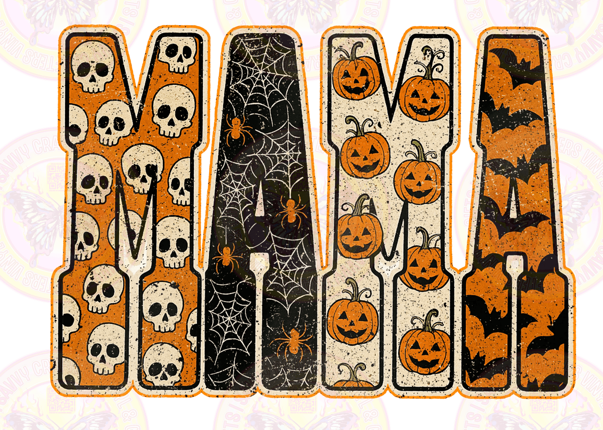 MAMA Orange Black Patterned Letters Halloween - Savvy Crafters Vinyl & Gifts