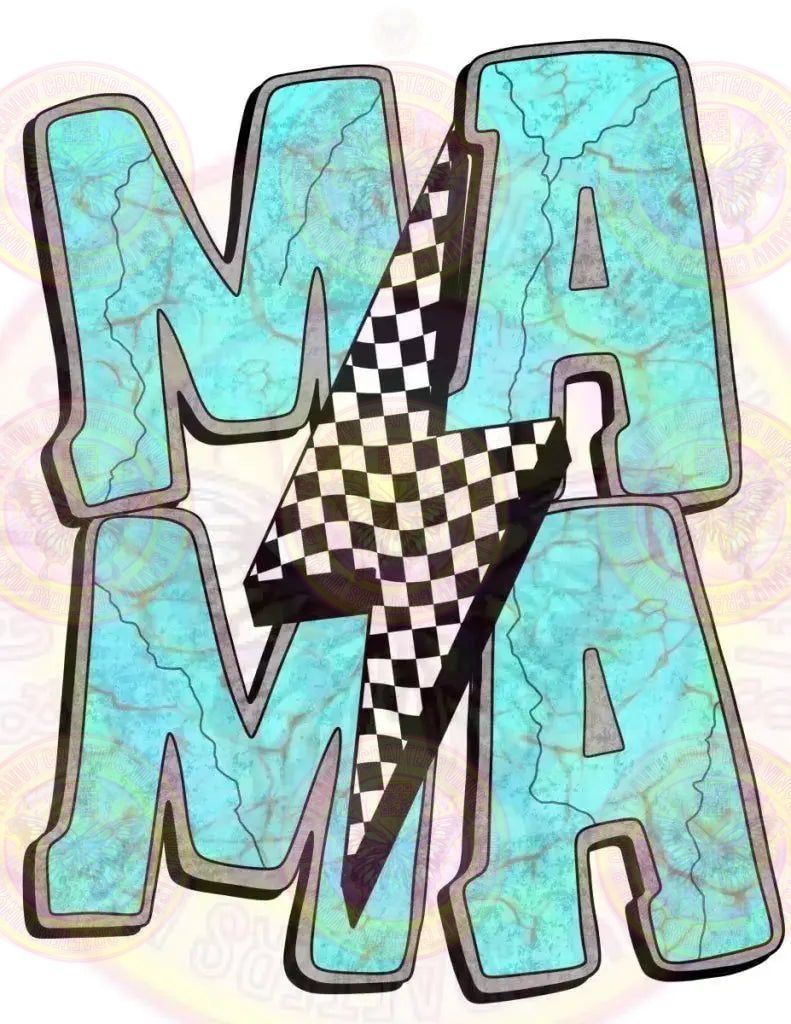 MAMA Turquoise Black and White Check Full Color Transfer - Savvy Crafters Vinyl & Gifts