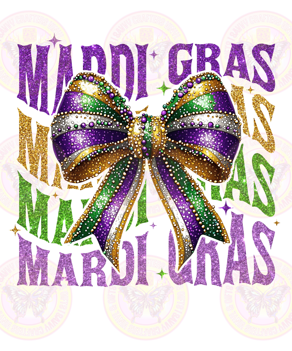 Mardi Gras Bow Faux Glitter Repeat - Savvy Crafters Vinyl & Gifts