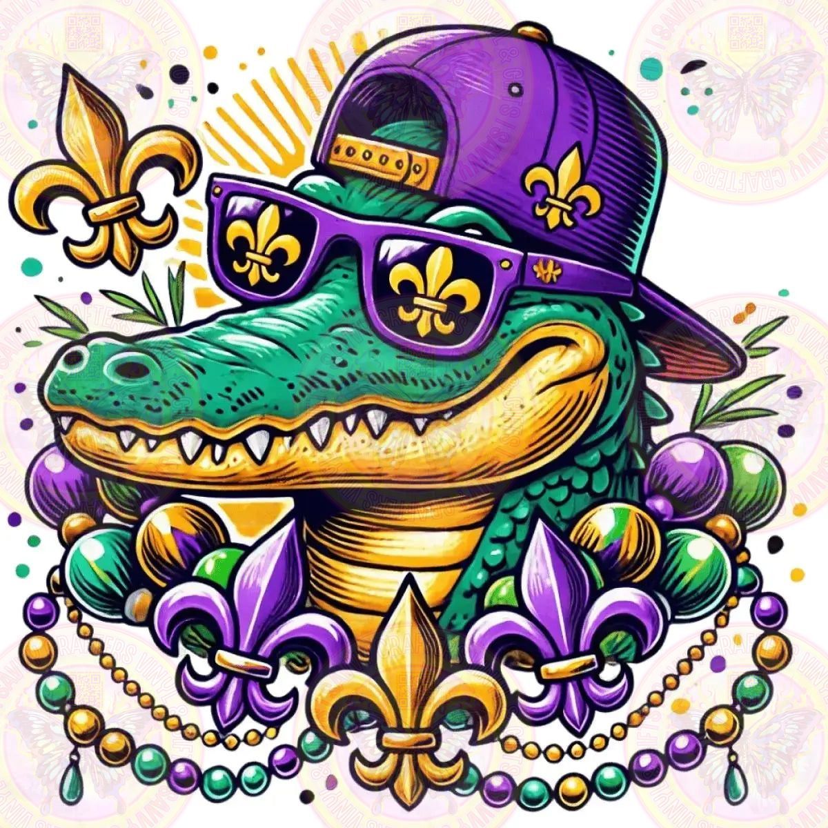 Mardi Gras Gator Baseball Cap Transfer - Savvy Crafters Vinyl & Gifts