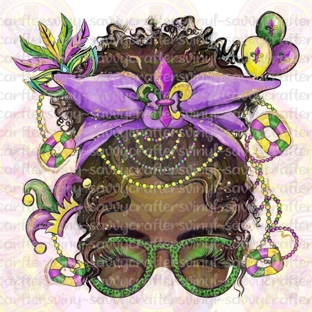 Mardi Gras Messy Bun Black Woman - Savvy Crafters Vinyl & Gifts