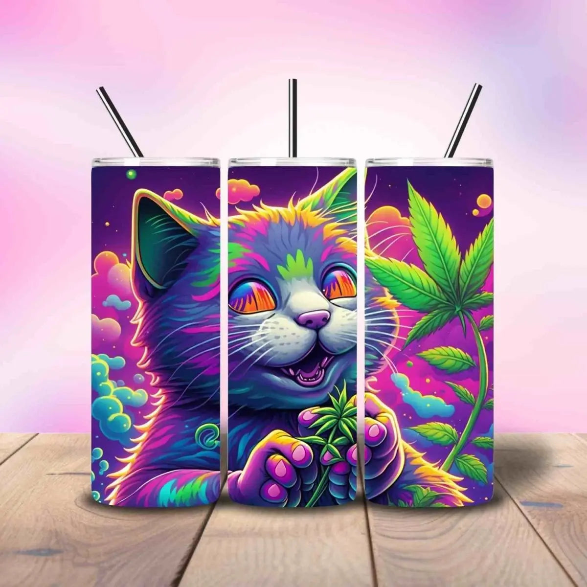 Marijuana Weed Kitty Psychedelic - Fully Completed Tumbler Skinny Straight 20/30oz - Savvy Crafters Vinyl & Gifts