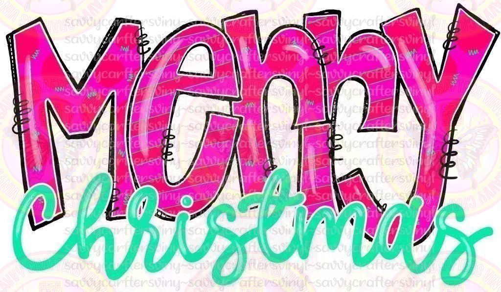 Merry Christmas Cherry Pink Teal - Savvy Crafters Vinyl & Gifts