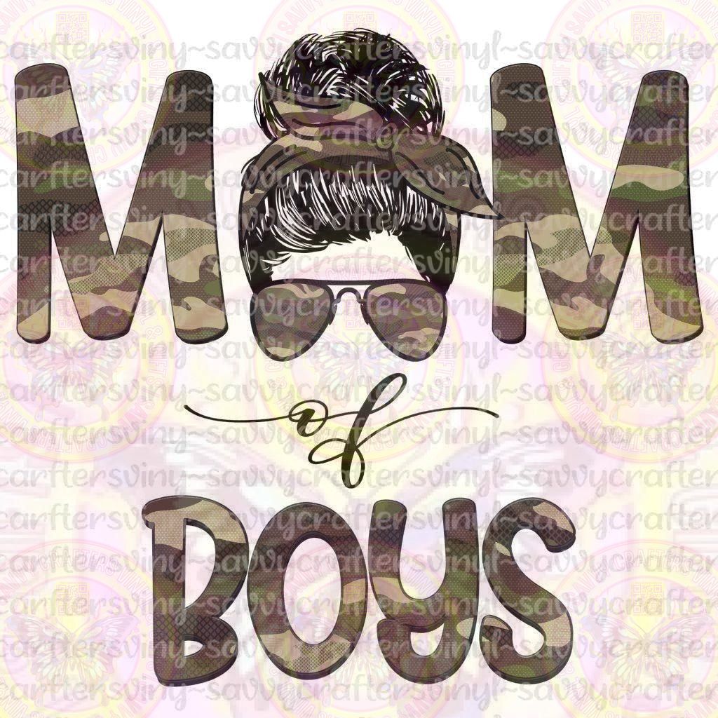 Mom of Boys Camo Bunhead - Savvy Crafters Vinyl & Gifts