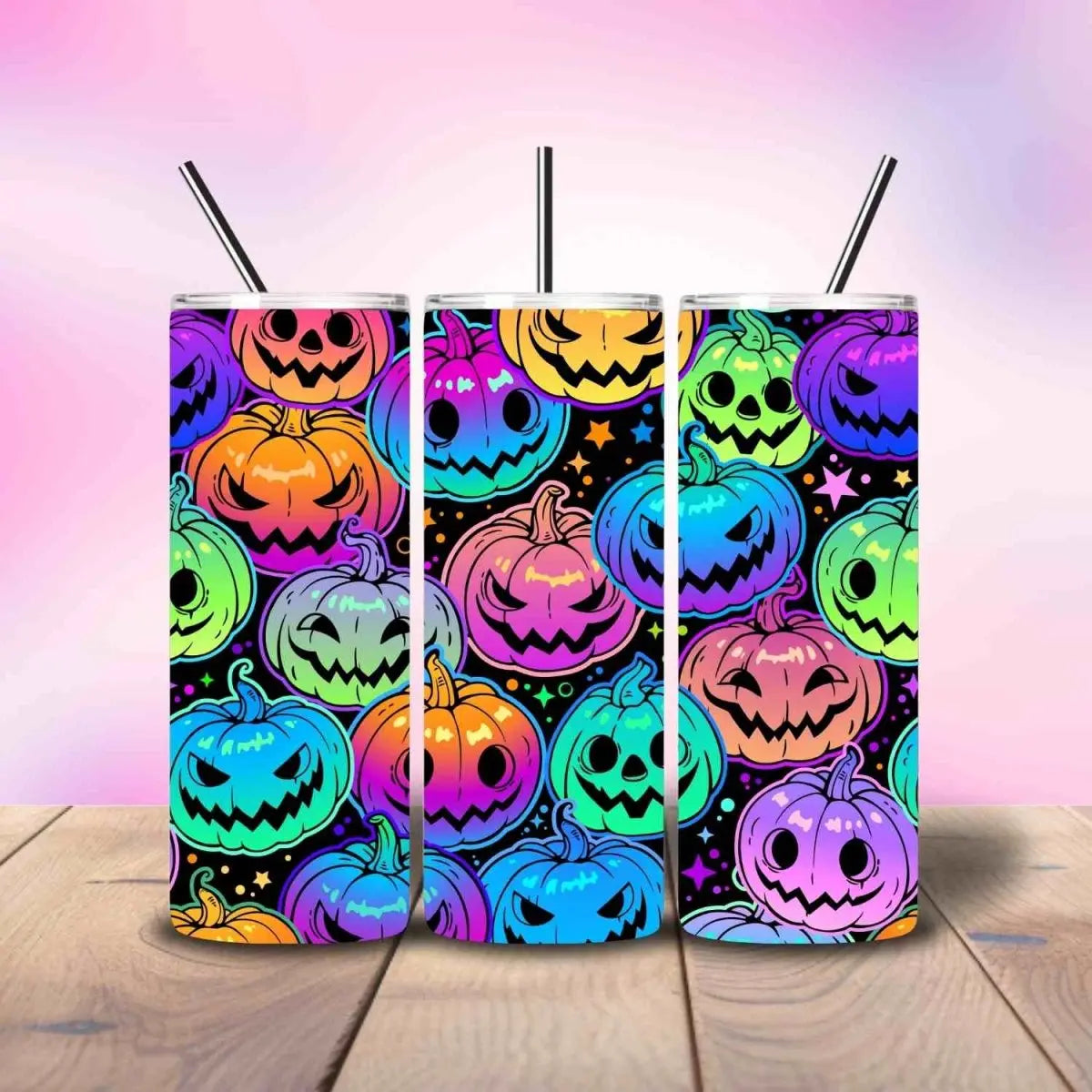 Neon Colorful Expressive Pumpkins - Fully Completed Tumbler Skinny Straight 20/30oz - Savvy Crafters Vinyl & Gifts