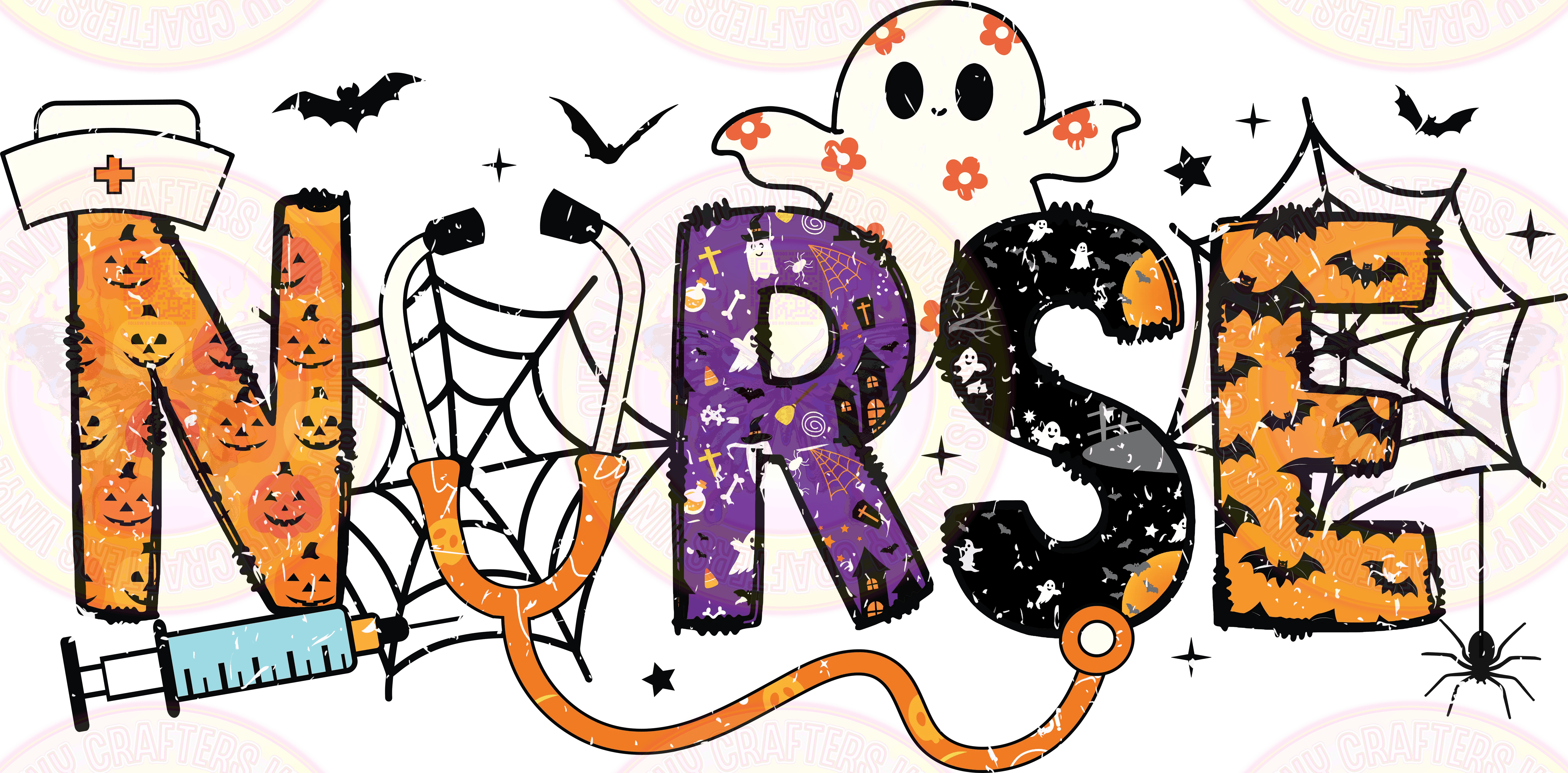 Nurse Halloween Playful text Letters and Spooky Ghost - Distressed - Savvy Crafters Vinyl & Gifts