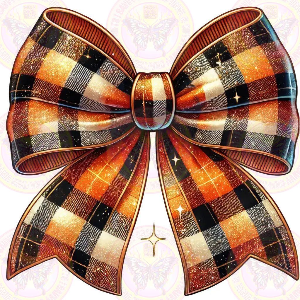 Orange Black Plaid Holiday Coquette Bow - Savvy Crafters Vinyl & Gifts