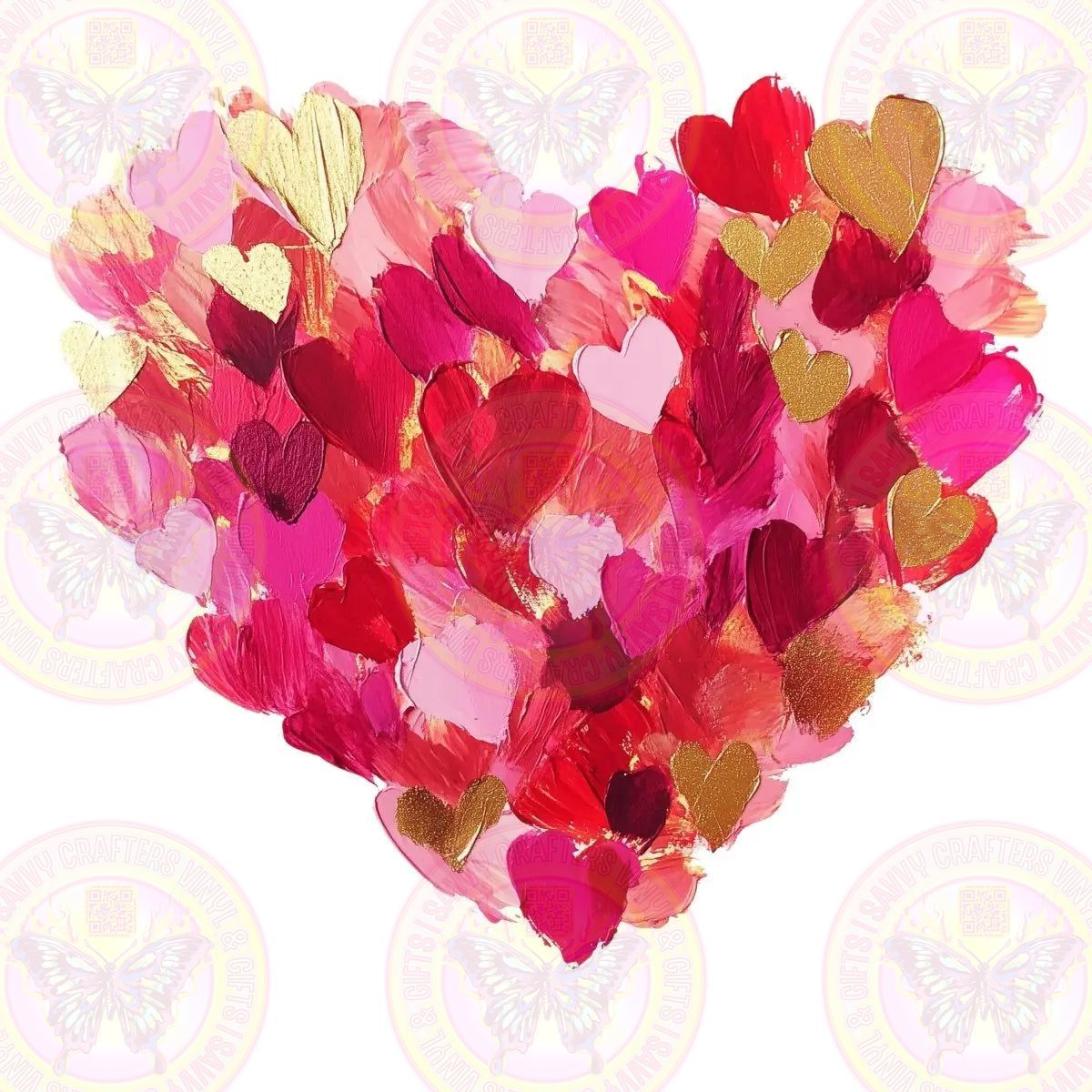 Painterly Brushstrokes Heart Gold Pink & Red - Savvy Crafters Vinyl & Gifts