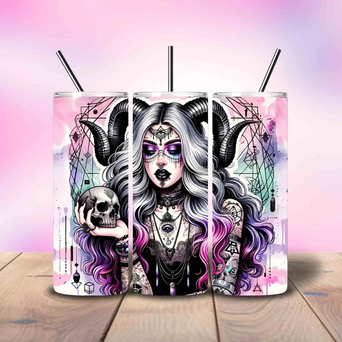 Pastel Goth Witchy Horned Girl - Fully Completed Tumbler Skinny Straight 20/30oz - Savvy Crafters Vinyl & Gifts