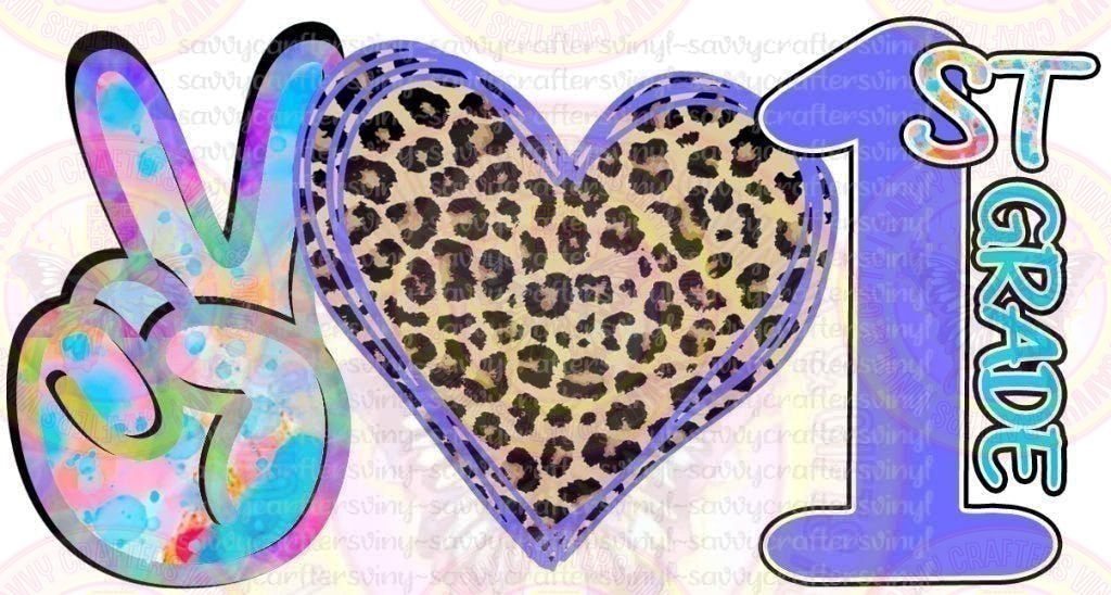 Peace Love First Grade Periwinkle Cheetah - Savvy Crafters Vinyl & Gifts