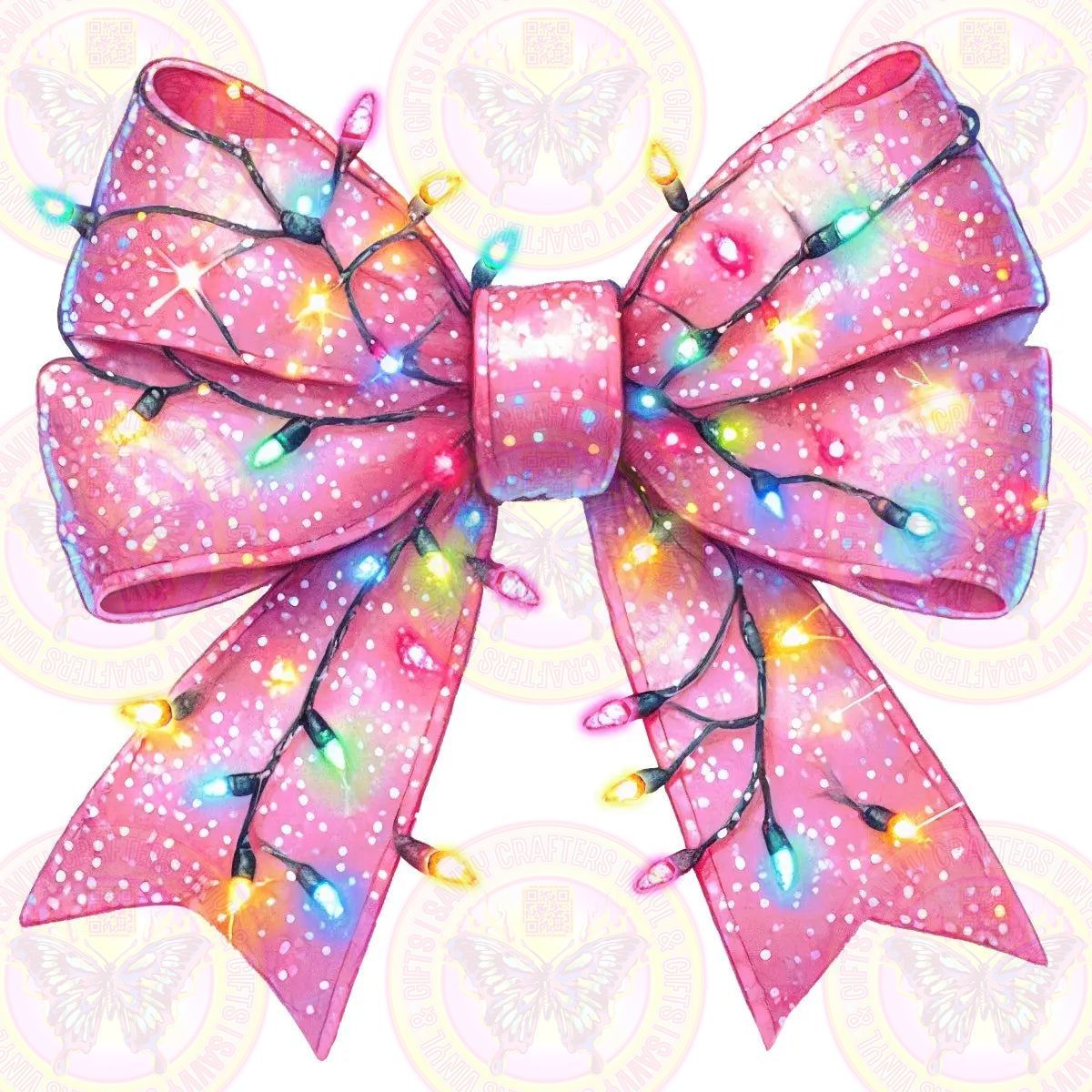 Pink Coquette Christmas Bow with Lights - Savvy Crafters Vinyl & Gifts