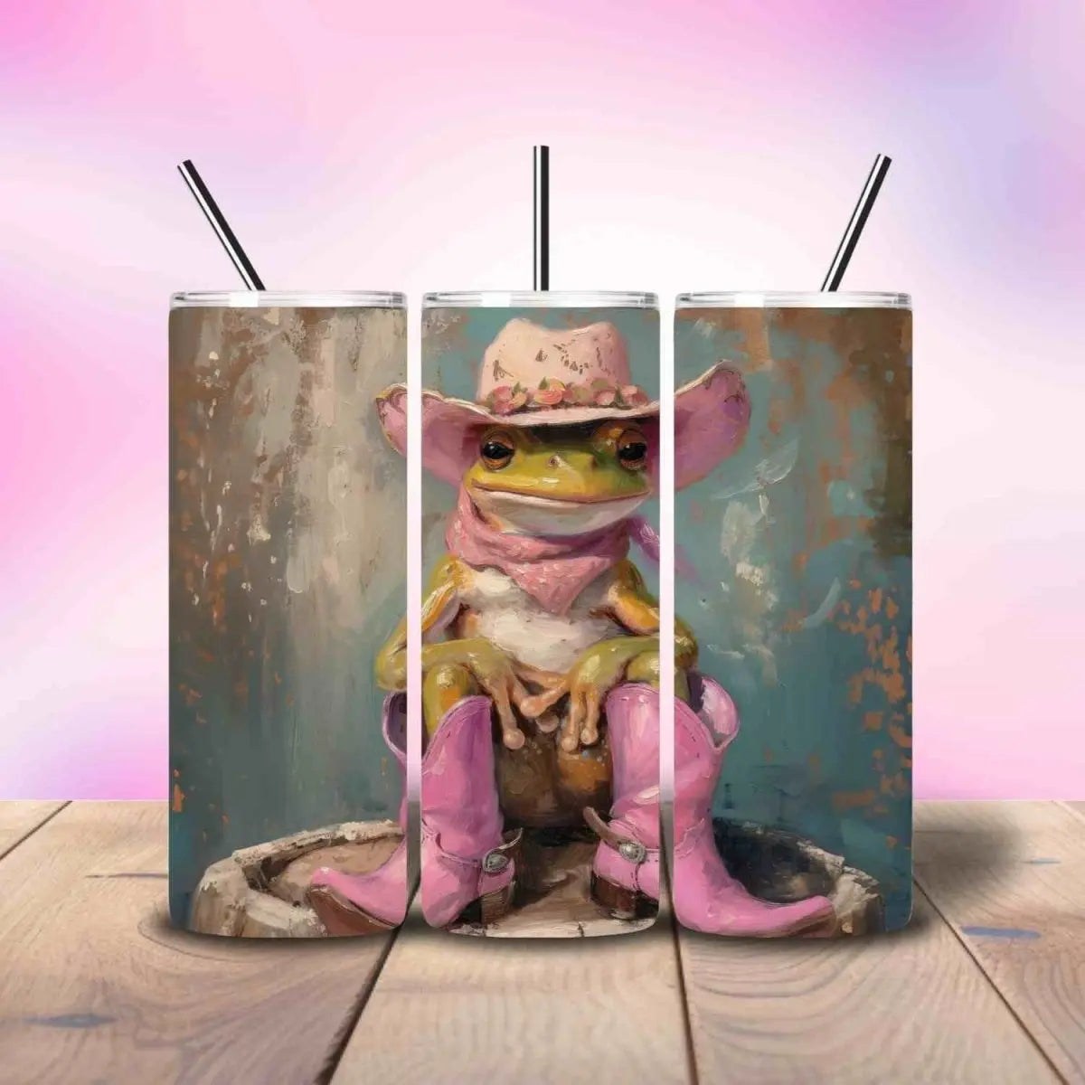 Pink Cowgirl Frog Sitting - Fully Completed Tumbler Skinny Straight 20/30oz - Savvy Crafters Vinyl & Gifts