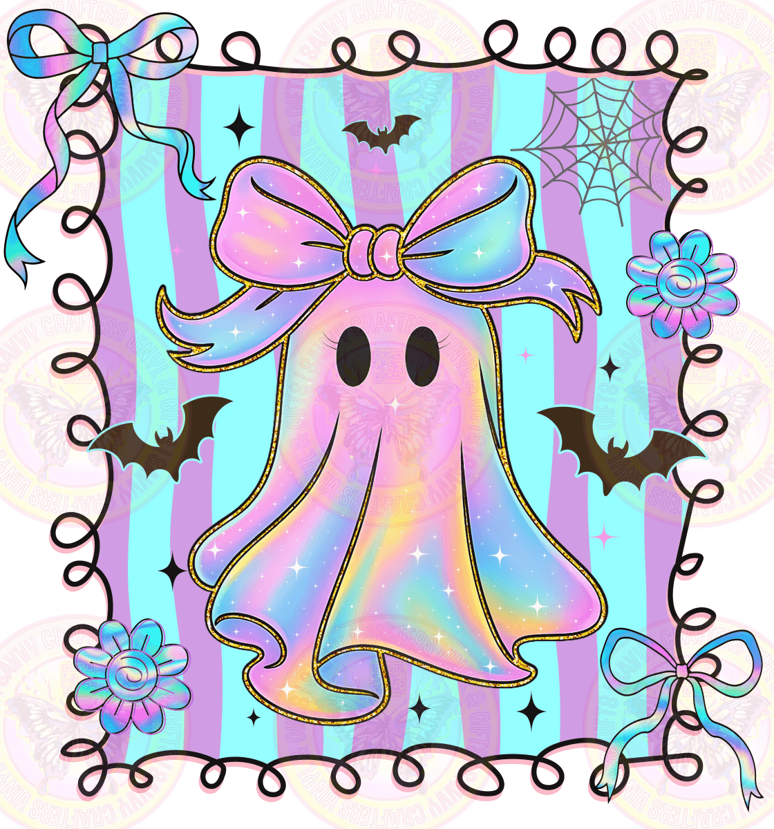 Preppy Coquette Iridescent Doodle Frame Ghost - Savvy Crafters Vinyl & Gifts
