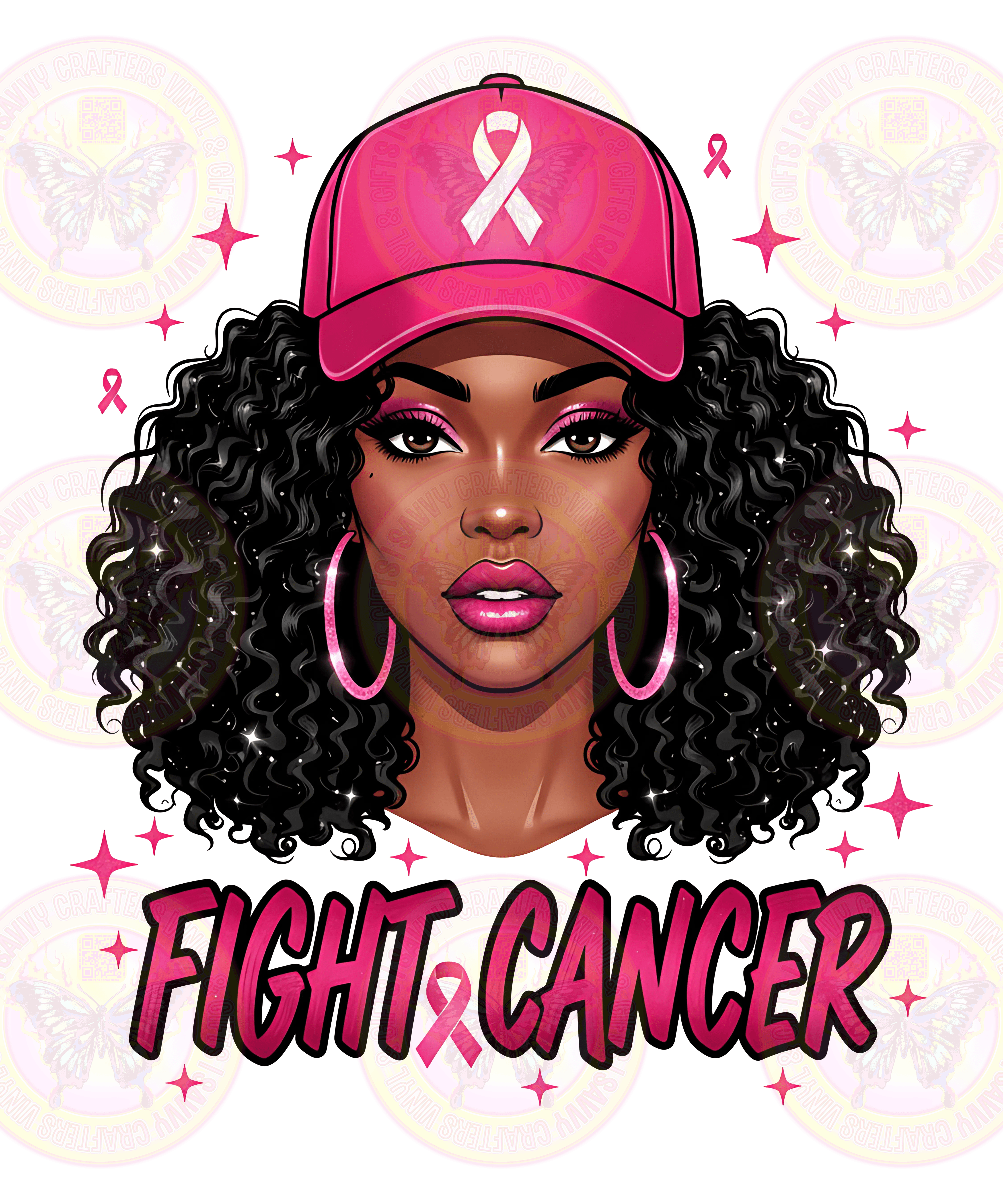 Pretty Black Girl Curly Hair baseball Cap Fight Cancer - Savvy Crafters Vinyl & Gifts