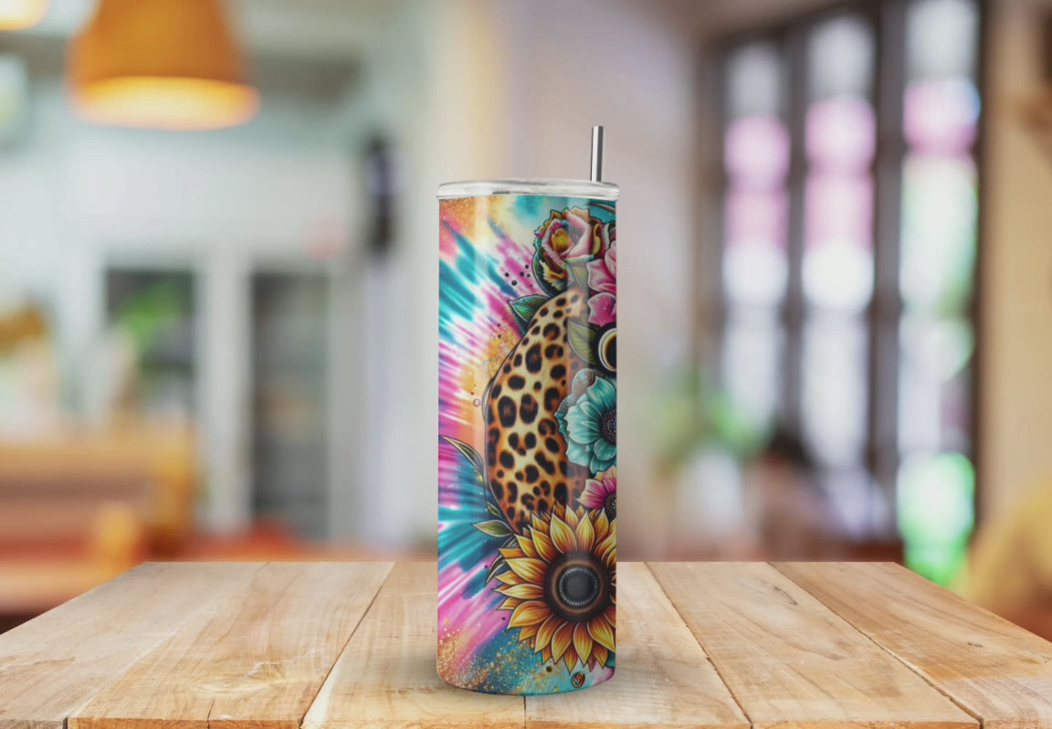 Faith Over Fear Cheetah Sunflower Tie Dye  - Fully Completed Tumbler Skinny Straight 20/30oz