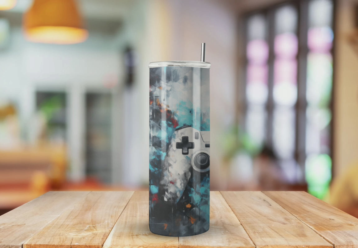Gaming Calories Blue Splatter - Fully Completed Tumbler 20oz Skinny