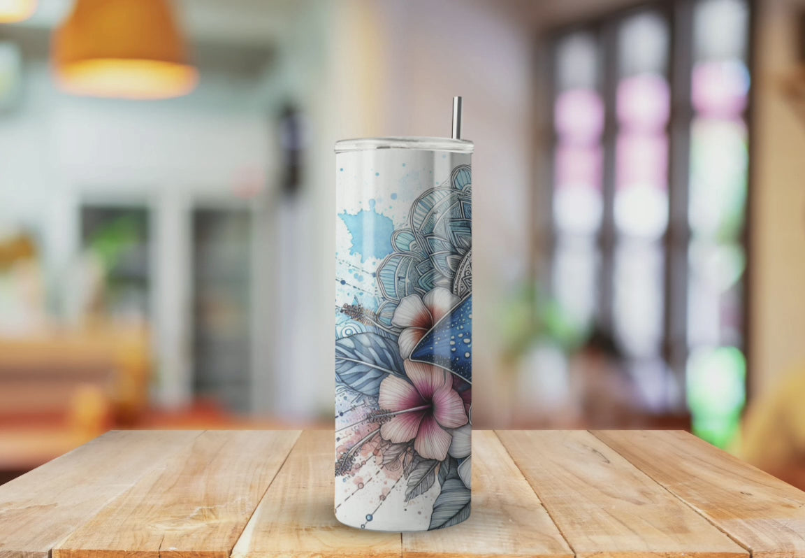 Stingray Beachy Watercolor Vibes Boho  - Fully Completed Tumbler Skinny Straight 20/30oz