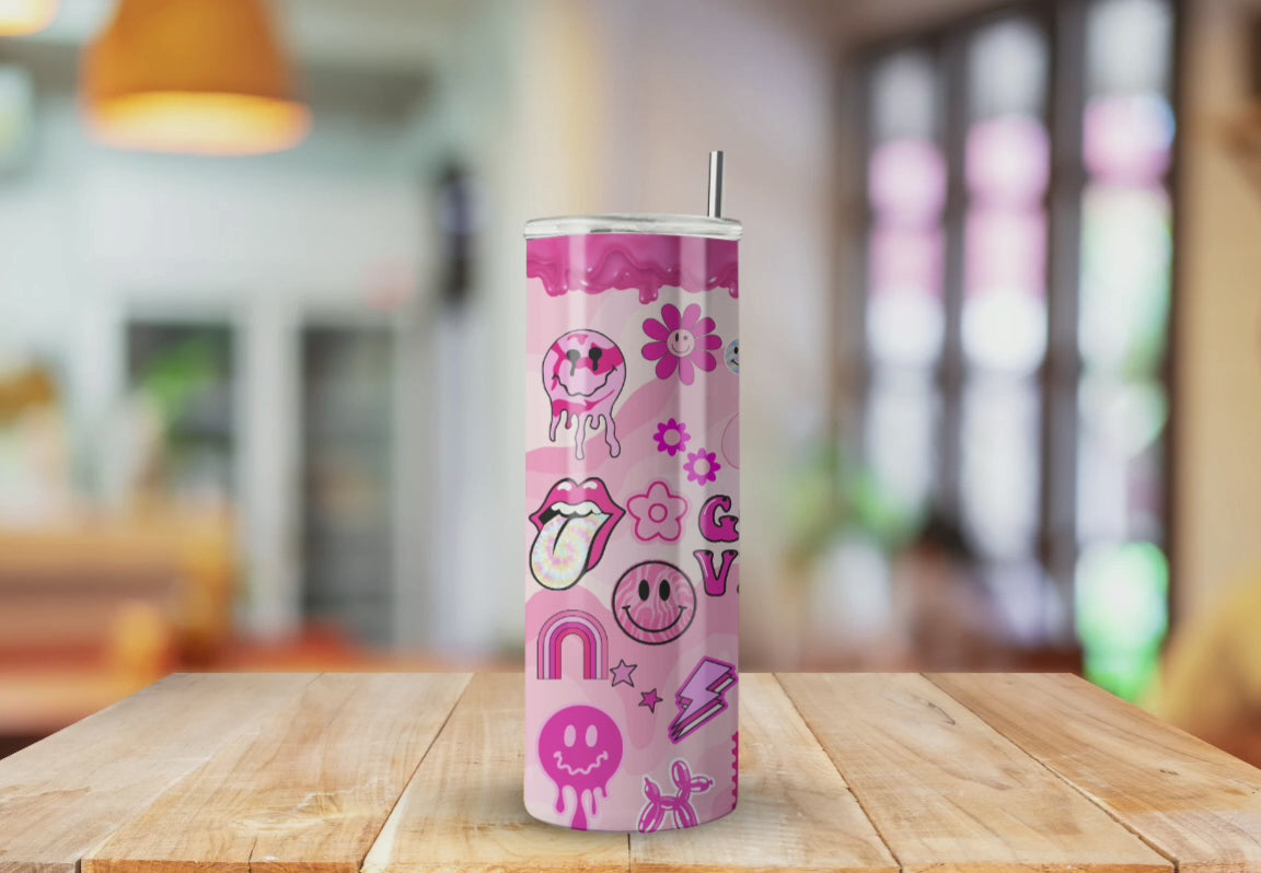 Good Vibes Girly Scrapbook Drip - Fully Completed Tumbler Skinny Straight 20/30oz