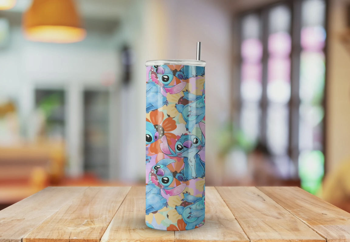 Tropical Fun Stitch Inspired Happy Summer - Fully Completed Tumbler Skinny Straight 20/30oz