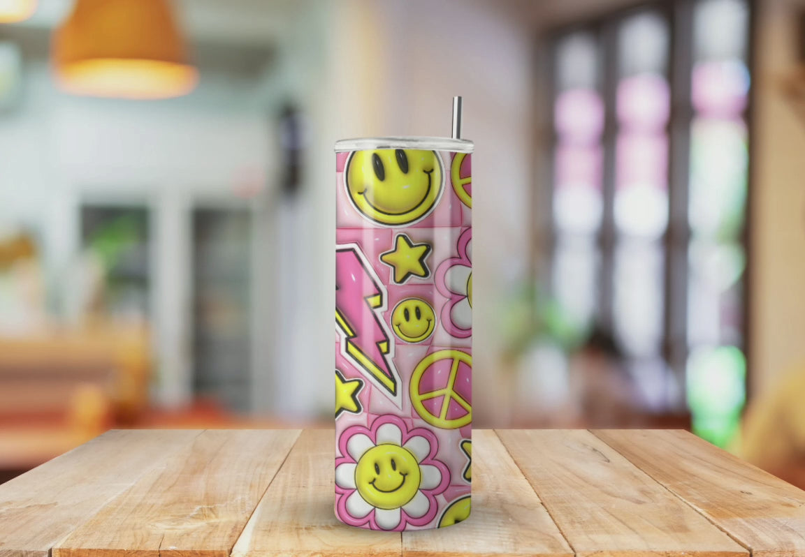 Smiley Face Hippy Pink & Yellow Spirit - Fully Completed Tumbler Skinny Straight 20/30oz