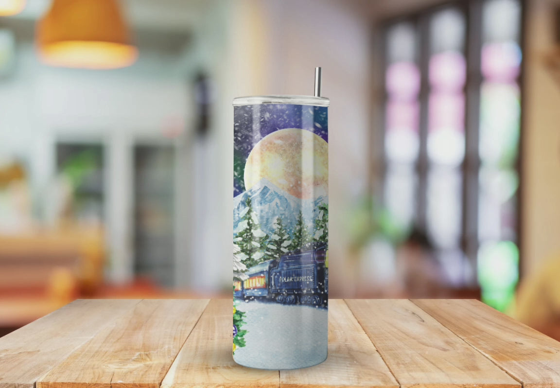 Polar Express Inspired Train - Fully Completed Tumbler Skinny Straight 20/30oz