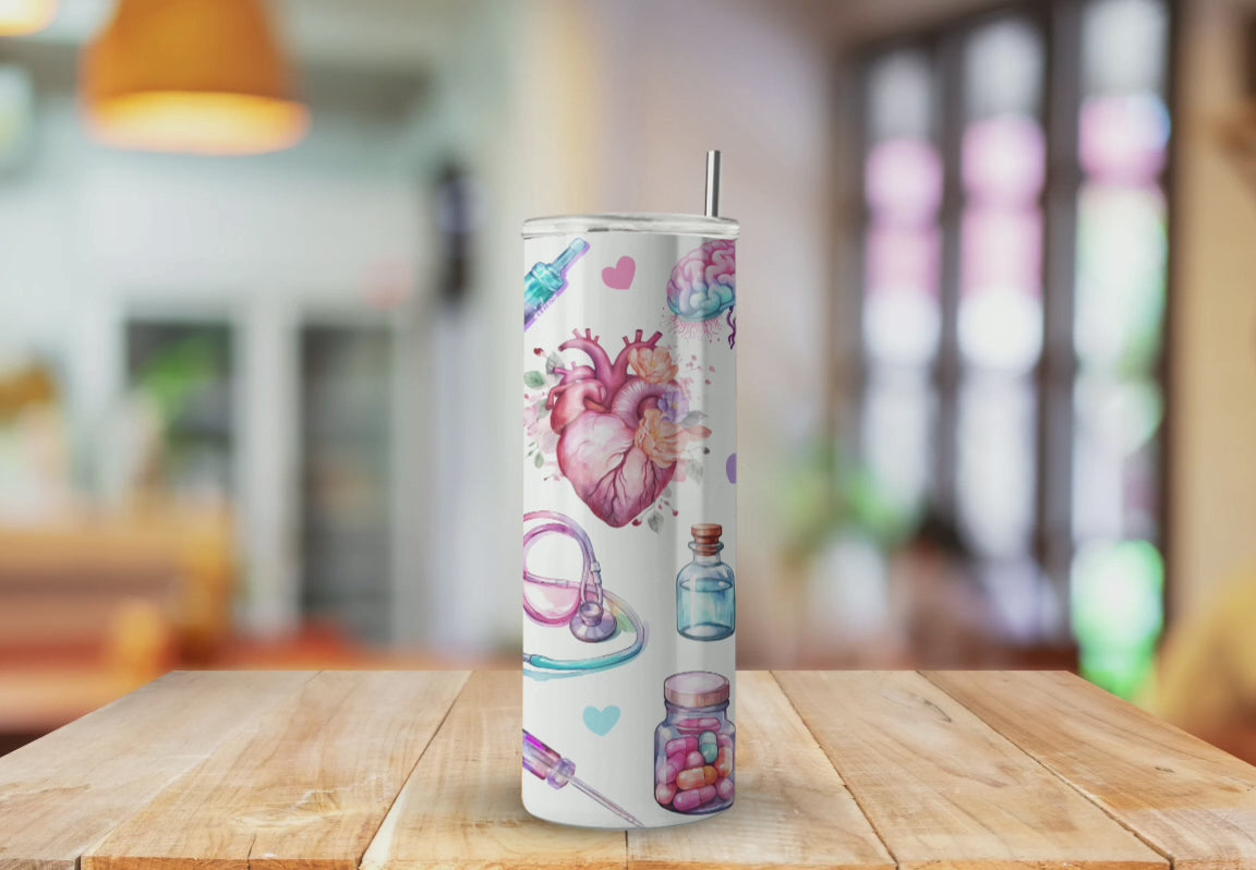 Nurse Pink Purple Blue Watercolor Pattern - Fully Completed Tumbler Skinny Straight 20/30oz