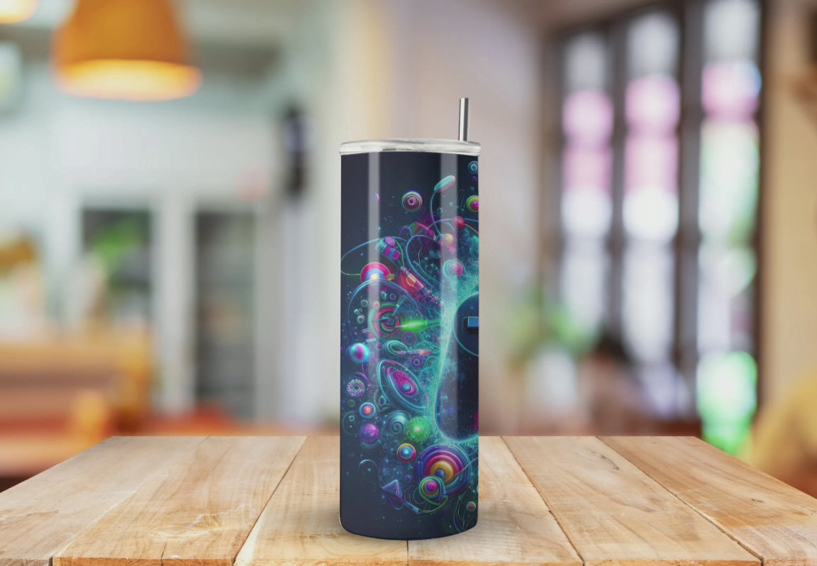 Gamer PlayStation Inspired Controller neon Burst - Fully Completed Tumbler Skinny Straight 20/30oz
