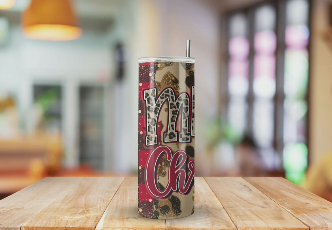 Merry Christmas Cheetah Buffalo Plaid - Fully Completed Tumbler Skinny Straight 20/30oz