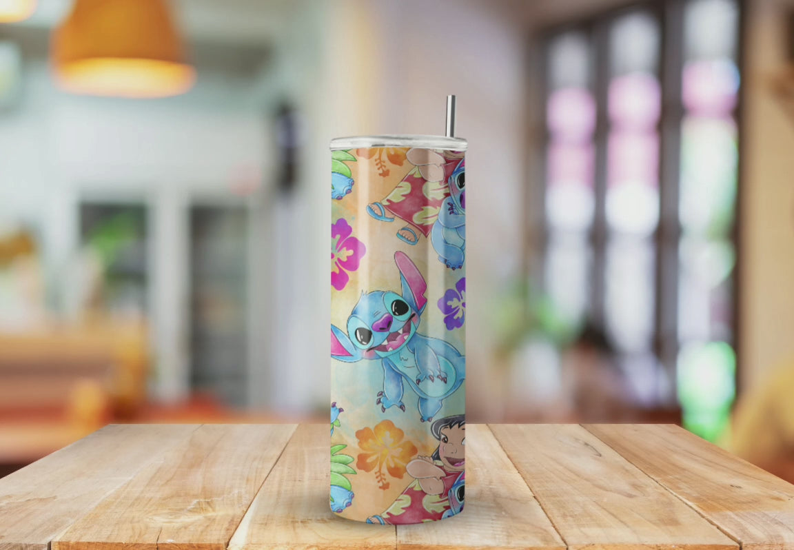 Lilo & Stitch Inspired Pattern Watercolor - Fully Completed Tumbler Skinny Straight 20/30oz