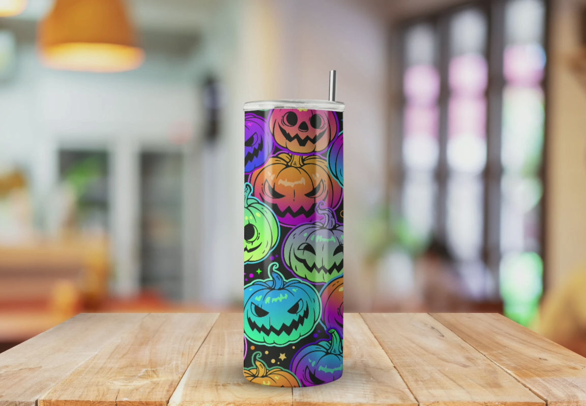 Neon Colorful Expressive Pumpkins - Fully Completed Tumbler Skinny Straight 20/30oz