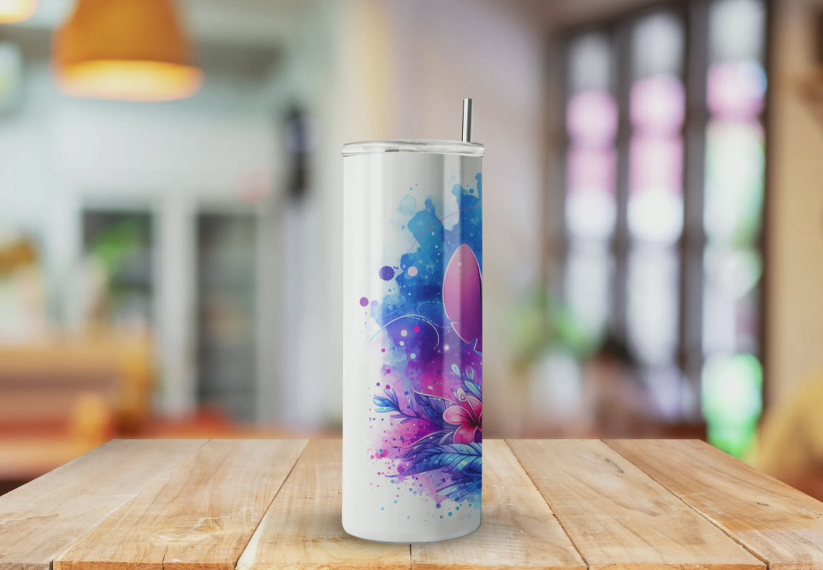 Cute Blue Alien Inspired Color Burst - Fully Completed Tumbler 20oz Skinny