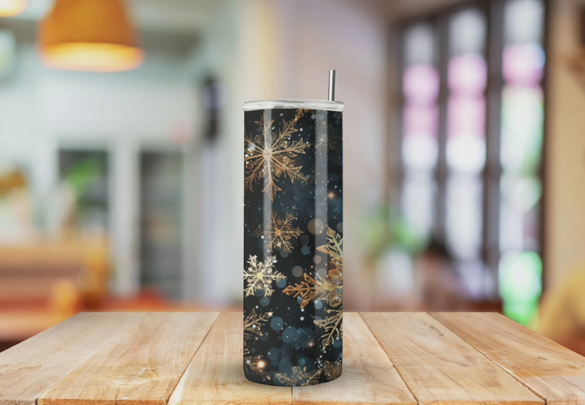 Golden Snowflakes on a Starry Night - Fully Completed Tumbler Skinny Straight 20/30oz