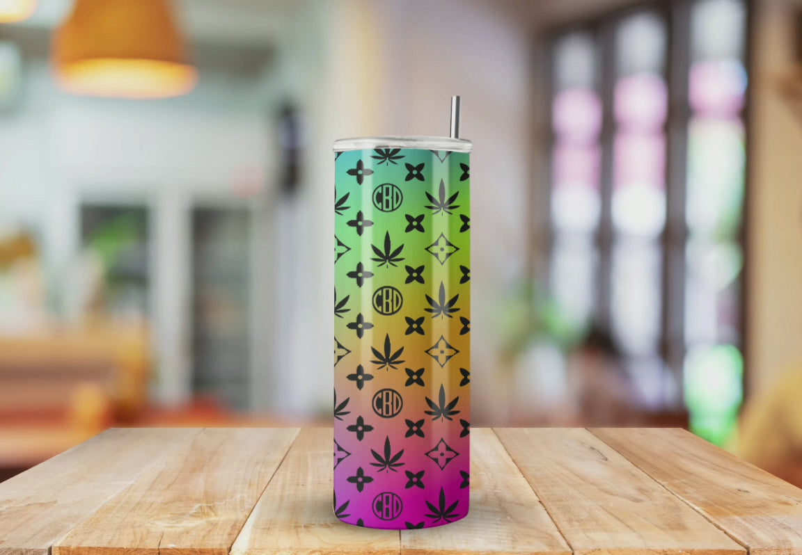 CBD LV Patterned Neon Summery  - Fully Completed Tumbler Skinny Straight 20/30oz