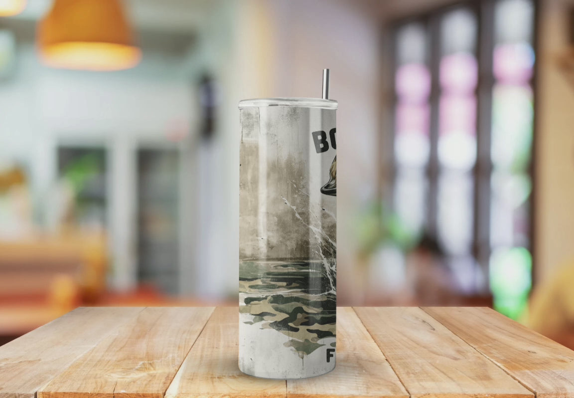 Born To Fish Forced to Work Bass - Fully Completed Tumbler 20oz Skinny