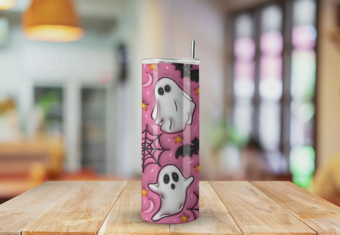 Ghost & Bats Spooky Pink Puffy - Fully Completed Tumbler Skinny Straight 20/30oz