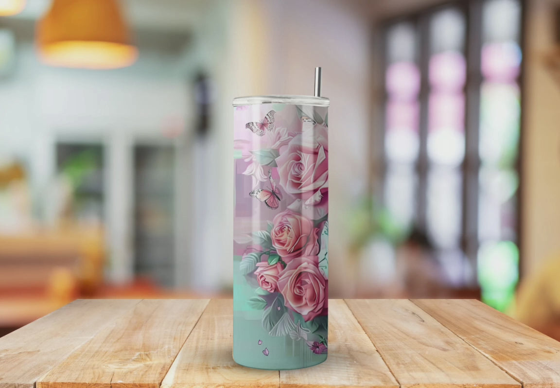 Romantic Sugar Skull Mint Blue Butterfly  - Fully Completed Tumbler Skinny Straight 20/30oz