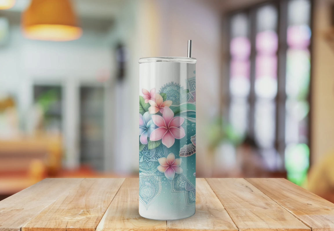 Sea turtle Floral Sunny Summer - Fully Completed Tumbler Skinny Straight 20/30oz