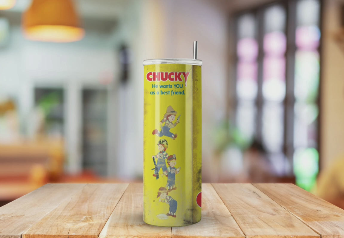 Chucky Inspired Doll Box Yellow Horror - Fully Completed Tumbler Skinny Straight 20/30oz