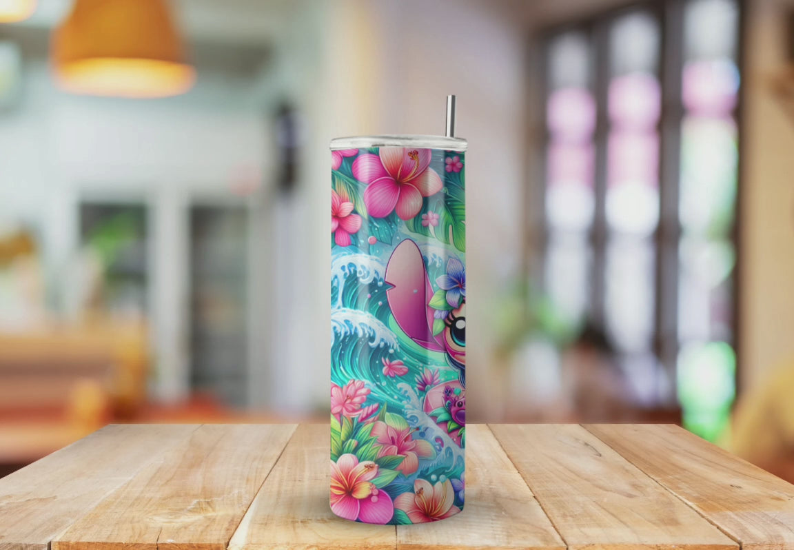 Blue & Pink Alien Inspired Movie Tropical Background - Fully Completed Tumbler Skinny Straight 20/30oz