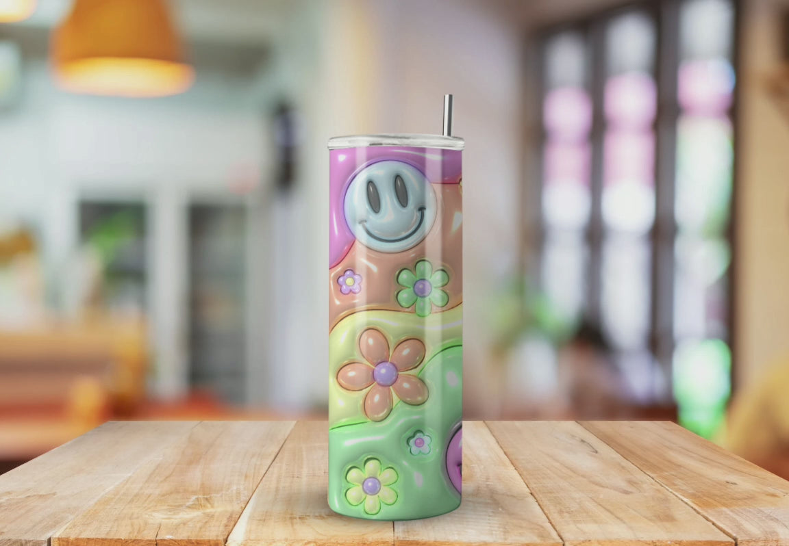 Smile Smiley Face Puff Rainbow Hippy - Fully Completed Tumbler Skinny Straight 20/30oz