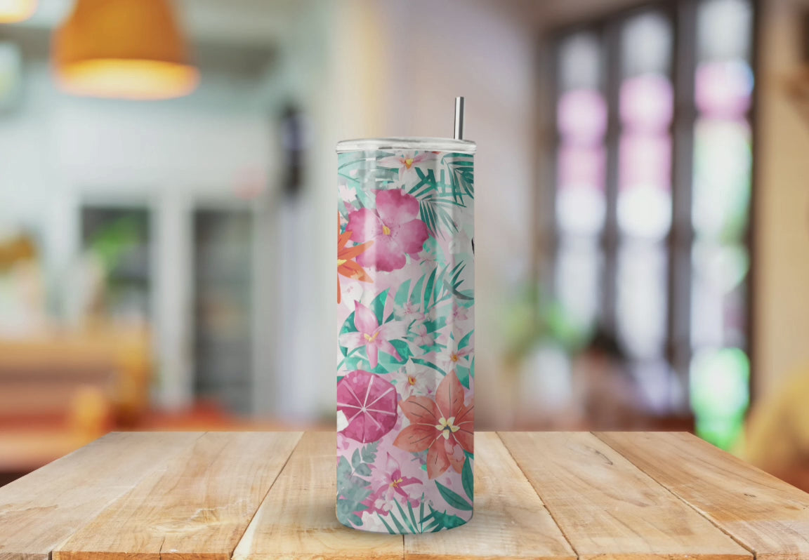 Tropical Watercolor Flamingo Pink and Turquoise  - Fully Completed Tumbler Skinny Straight 20/30oz